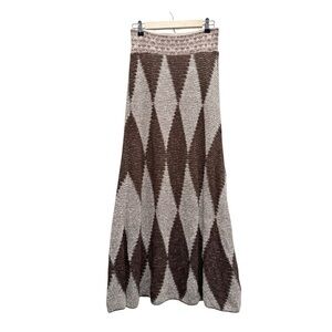 Anthropologie Cecilia Prado Brown & Cream Geometric Knit Maxi Skirt Brazil Small